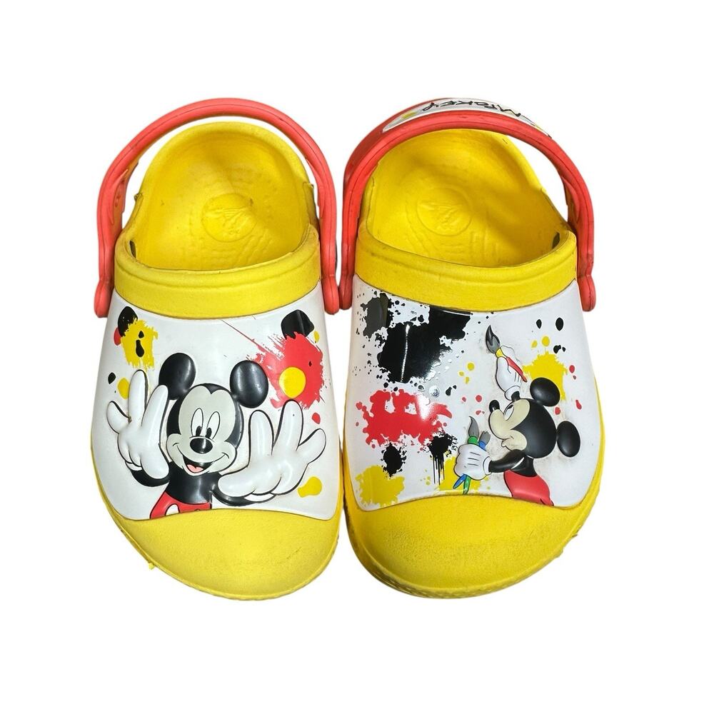 Disney Mickey Mouse Painting Splat Clogs‎ Yellow Red Crocs Shoes Toddler 6-7